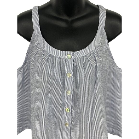 Allie Rose Women Medium Stripe Sleeveless Button Scoop Top Blouse Linen New - Picture 2 of 9